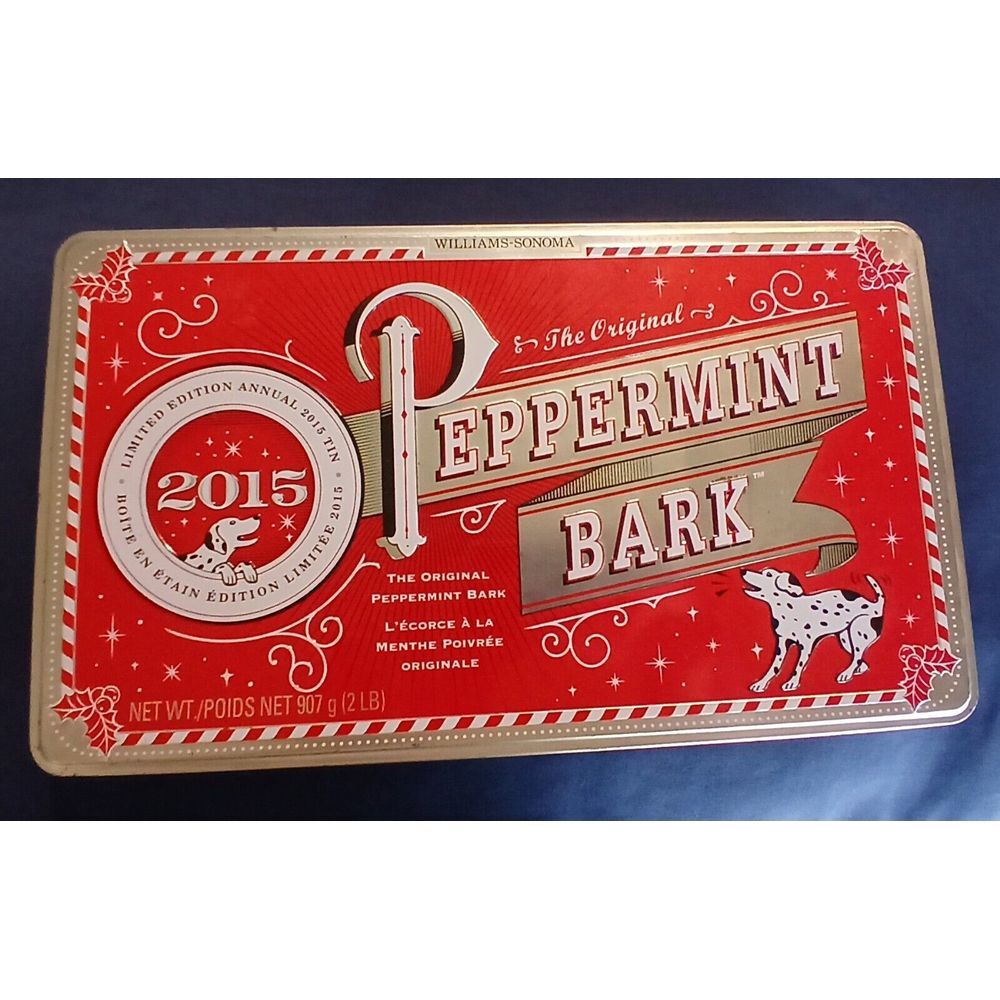 William Sonoma Peppermint Bark Lidded 9"x5 1/4"x1 3/4" Tin 2015 Collectible